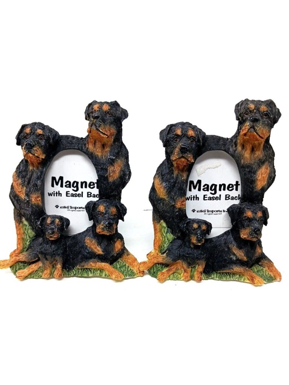 2 Rottweiler Dog 3D Picture Frame 4"x 3.5" Resin Easel Magnet Back Lot 2 New #D7